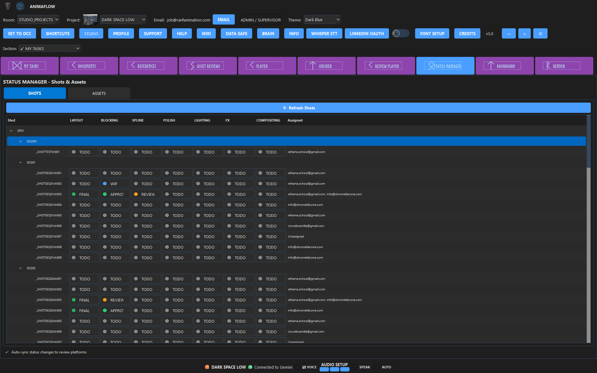 Shot Management Interface
