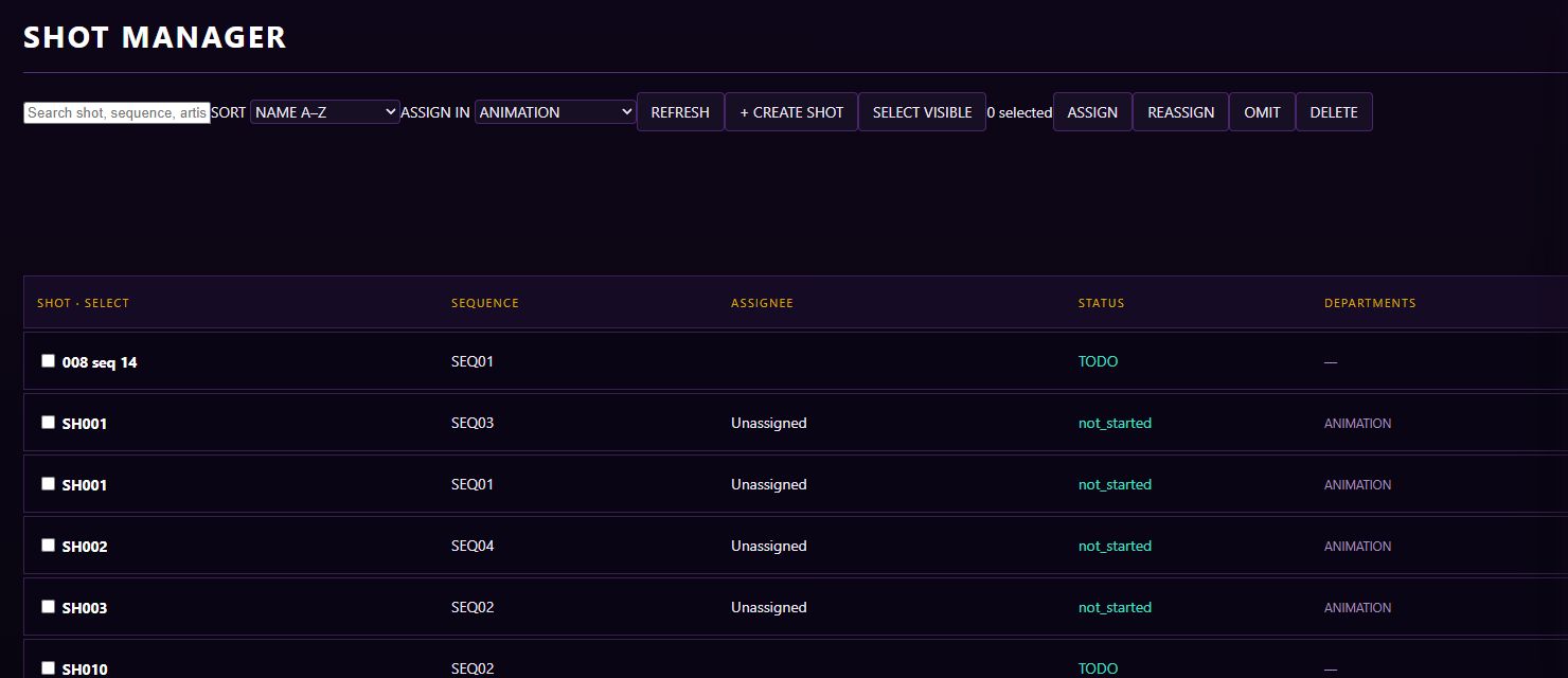 Shot Management Interface